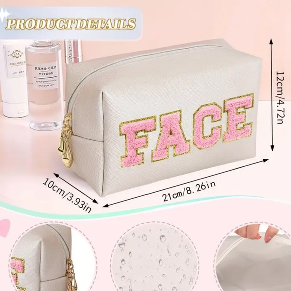 Chenille Pink and Gold Face Makeup Bag NIP - Picture 2 of 3